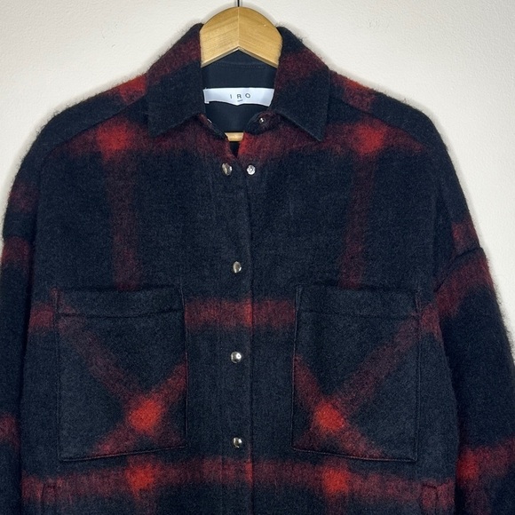 IRO Heldens Jacket Red Black Wool Shacket 34 Fits a US L - Picture 3 of 10